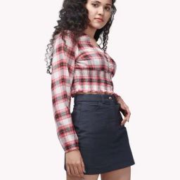 VASTRADO Red Cotton Chequered Crop Top-image-69