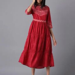 Aurelia Red Below Knee Ethnic Dress-image-49