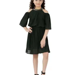 poplins Kids Green Cotton Regular Fit Dress-image-103