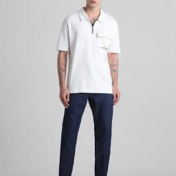 Jack & Jones White Boxy Fit Printed Cotton Polo T-Shirt-image-91