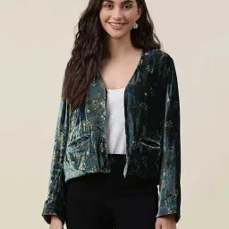 Fabindia Green Floral Print Jacket-23