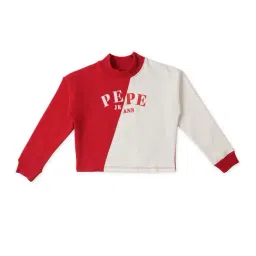 Pepe Jeans Kids Red & White Color Block Full Sleeves Sweatshirt-picture-2