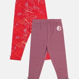 MINIKLUB Girls Red & Plum Cotton Printed Full Sleeves Legging-image-26