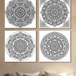 Nestroots Colorable Circular Multi Frame Floral Canvas Wall Painting - Set of 4 image 1