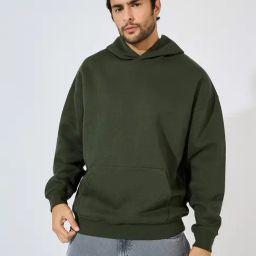 Styli Olive Oversized Solid Hoodie-image-0