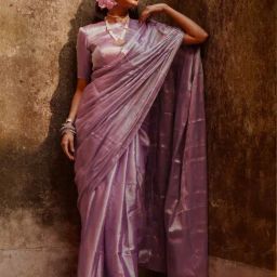 Huts And Looms Lavender Solid Tissue Saree-15