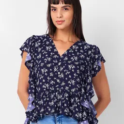 IZEL Floral Print Flutter Sleeve Ruffles Peplum Top-picture-26