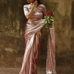Huts And Looms Pastel Solid Tissue Saree-image-33