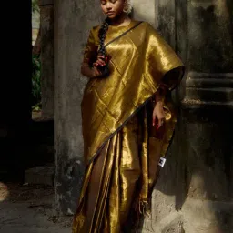 Huts And Looms Gold Solid Tissue Saree-image-51