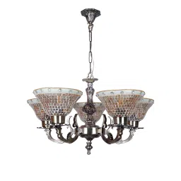 Fos Lighting Traditional Aluminium 5 Light Mosaic Glass Chandelier - Meena-Alu-MNKKatora-CH5-image-24