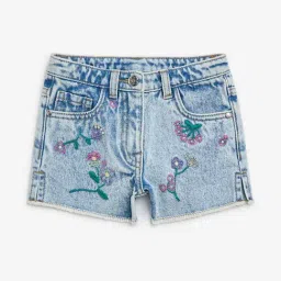 HOP Kids by Westside Light Blue Floral Design High-Rise Denim Shorts-image-95