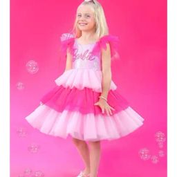Tiny Girl Pink Barbie Printed Dress-image-69