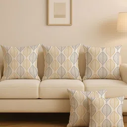 STITCHNEST White & Grey 5 Pcs Floral Printed Square Cushion Covers-10