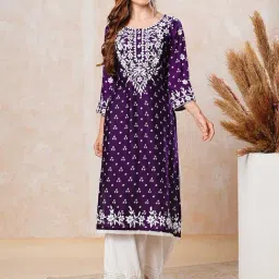 Fashor Purple Embroidered Straight Kurta-image-70