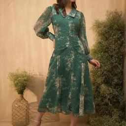 Marie Claire Women Green Colour Midi Floral Dress-image-53