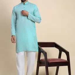 Pro-Ethic STYLE DEVELOPER Men Angrakha Sequinned Pure Cotton Kurta with Pyjamas-picture-13