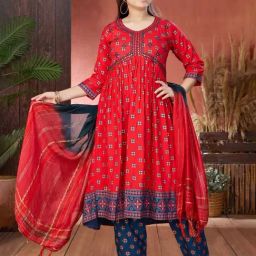 Aarika Girls Red & Blue Printed Kurti-image-42