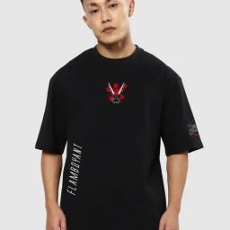 Bewakoof Jet Black Loose Fit Graphic Print Oversized Crew T-Shirt-image-63