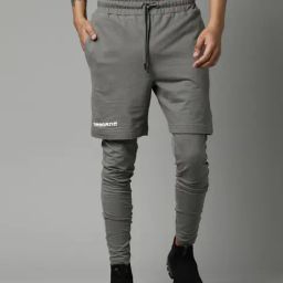 Breakbounce Grey Cotton Regular Fit Printed 2-In-1 Shorts With Skinny Leggings-image-47
