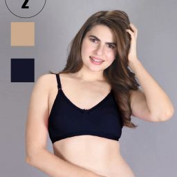 Lux Venus Tan & Navy Full Coverage Non-Wired Bra With Adjustable Strap - Pack of 2 image 1