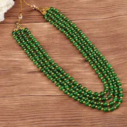 JIYANSHI FASHION Gold-Plated Stone-Studded & Beaded Layered Necklace With Brooch-picture-12