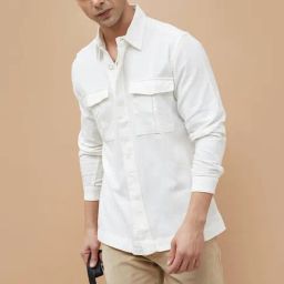 Code By Lifestyle White Cotton Regular Fit Jacket-image-18