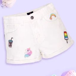 Kiddopanti Girls White Denim Applique Shorts-image-113