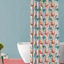 ArtzFolio White & Orange Printed Waterproof Shower Curtain-17