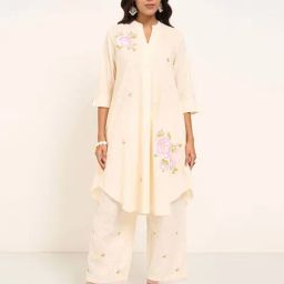 Rangmanch By Pantaloons Beige Cotton Regular Fit Embroidered Kurta-image-48