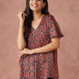 Fabindia Blue Rayon Blend Regular Fit Printed Top-39