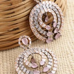 Zeneme Rose Gold Plated Gun Metal Toned Contemporary Dangler Earrings-25