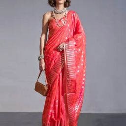 Odette Orange Silk Blend Woven Design Saree with Unstitched Blouse Piece-42