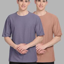 Bullmer Purple & Brown Loose Fit T-Shirt - Pack of 2-picture-31