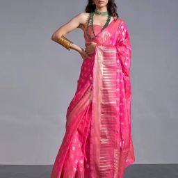 Odette Pink Silk Blend Woven Design Saree with Unstitched Blouse Piece-picture-26