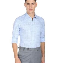 Arrow Light Blue Cotton Slim Fit Checks Shirt-image-63