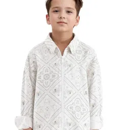 Rare Ones Boys White Viscose Printed Shacket-image-32