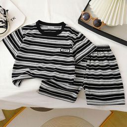 FOREVER FRIDAY Boys Striped Round Neck T-shirt With Shorts-picture-10
