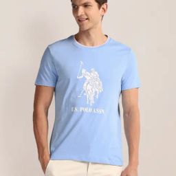 U.S. Polo Assn. Blue Cotton Slim Fit Printed T-Shirt-image-30