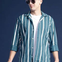 Hancock Blue Cotton Relaxed Fit Stripes Shirts-image-28
