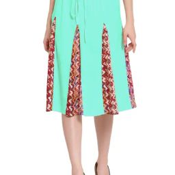 PATRORNA Teal Printed Midi Skirt-image-98