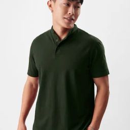 The Souled Store Dark Olive Regular Fit Mandarin Collar T-Shirt-image-23