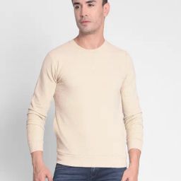 Crimsoune Club Beige Slim Fit Textured Sweatshirt-image-71