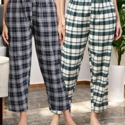 Kryptic Green & Navy Blue Cotton Relaxed Fit Printed Lounge Pants - Pack of 2-image-101