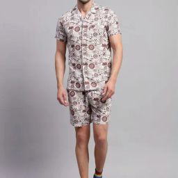 Monte Carlo Rust & White Regular Fit Printed Co-Ord Set-image-21