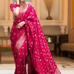 Anjaneya Sarees Fuschia Pink Silk Woven Saree With Unstitched Blouse-image-81