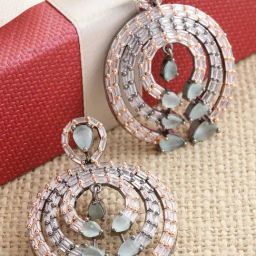 Zeneme Rose Gold Plated Gun Metal Toned Contemporary Dangler Earrings-2