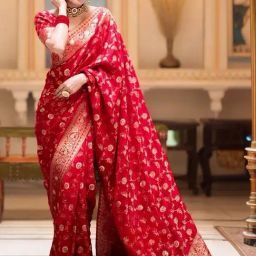 Anjaneya Sarees Red Silk Woven Saree With Unstitched Blouse-picture-23