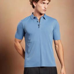 Campus Sutra Powder Blue Seamless Solid Polo T-Shirt-picture-7