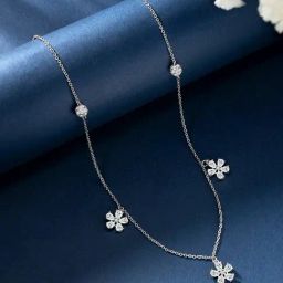 Peora Silver-Plated Cubic Zirconia Studded Chain Floral Pendant Necklace-image-45