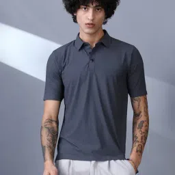 Campus Sutra Charcoal Grey Seamless Striped Polo T-Shirt-picture-17